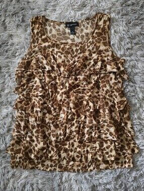 INC International Concepts Leopard Ruffle Tank Top - Size 1X
